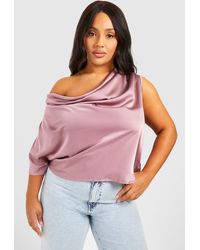 Boohoo - Plus Textured Satin Ruched Off The Shoulder Top - Lyst