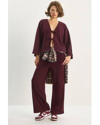 Bianco Lucci - V-Neck Knitted Cardigan & Wide Leg Pants Set - Lyst