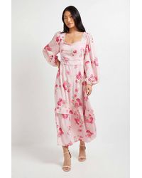 Dorothy Perkins - Petite Sweetheart Neck Frill Tier Detail Long Sleeve Maxi Dress - Lyst