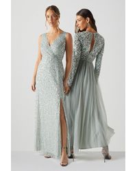 Coast - Sleeveless Wrap Front All Over Sequin Bridesmaids Maxi Dress - Lyst