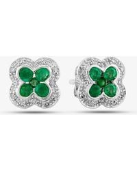 T.H.Baker - 9Ct Emerald & Diamond Quatrefoil Cluster Stud Earrings Pe04942 Em - Lyst