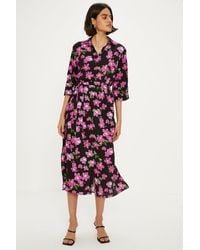 Oasis - Floral Print Belted Midi Shirt Dress - Lyst
