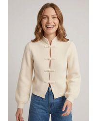 Izabel London - Striped Texture Mandarin Button Cardigan - Lyst