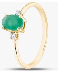 T.H.Baker - 9Ct 0.55Ct Oval Cut Emerald & 0.03Ct Diamond Shoulder Set Solataire Ring Thr40125-Ed (Yg) - Lyst