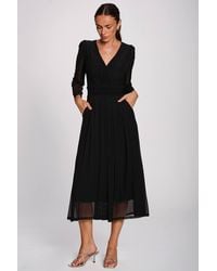 Jolie Moi - Mesh Long Sleeve Pleated Maxi Dress - Lyst