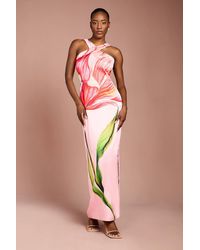 Coast - Large Scale Floral Placement Print Halter Neck Pencil Dress - Lyst