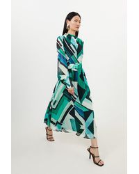 Karen Millen - Geo Print Georgette Woven Long Sleeve Maxi Dress - Lyst