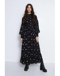 Warehouse - Embroidered Dobby Ruched Maxi Dress - Lyst
