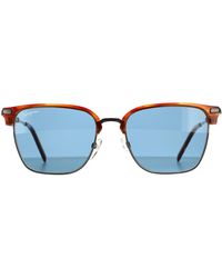 Ferragamo - Rectangle Dark Ruthenium Striped Brown Sunglasses - Lyst