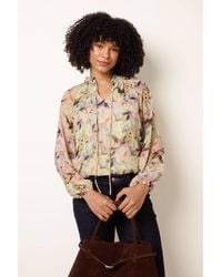 Blue Vanilla - Watercolour Floral Printed Tie Front Blouse - Lyst