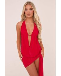 Rebellious Fashion - Lama Plunge Neck Cowl Detail Top & Mini Skirt Co-Ord Set - Lyst