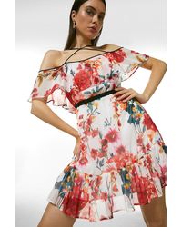 Karen Millen - Watercolour Floral Strappy Short Dress - Lyst