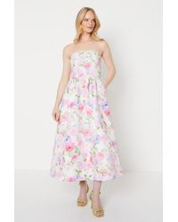 Oasis - Occasion Floral Twill Strapless Midi Dress - Lyst