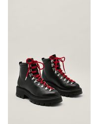 Nasty Gal - Real Leather Contrast Lace Up Hiker Boots - Lyst