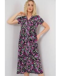 Bigdart - Floral Midi Dress With Shirt Collar - Lyst
