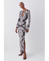 Karen Millen - Abstract Jacquard Knitted Maxi Column Dress - Lyst