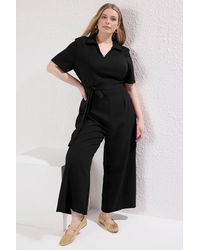 WOVCOR - Tie Waist Wide Leg Jumpsuit W/ Collared Neck Detail - Lyst