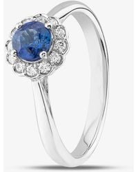 T.H.Baker - 18Ct Brilliant Cut Sapphire & Diamond Small Flower Halo Ring R61930W-Sap M - Lyst