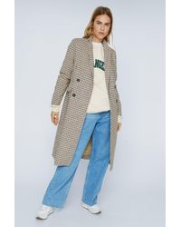 Nasty Gal - Check Print Wool Look Double Breasted Longline Coat - Lyst