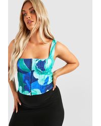 Boohoo - Plus Floral Seam Detail Hook And Eye Corset Top - Lyst