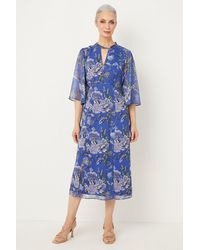 Wallis - Blue Floral Twist Neck Midi Dress - Lyst