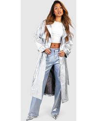 Boohoo - Metallic Double Breast Faux Leather Maxi Trench Coat - Lyst