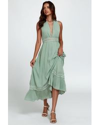 FS Collection - Lace Detail Adjustable Deep V Neckline Maxi Dress - Lyst
