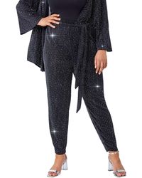 Roman - Curve Glitter Belted Tapered Stretch Trousers - Lyst