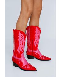 Nasty Gal - Faux Leather & Suede Contrast Western Boots - Lyst