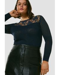 Karen Millen - Plus Size Pointelle Lace Insert Knitted Top - Lyst