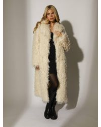 South Beach - Mongolian Faux Fur Lapel Long Line Coat - Lyst