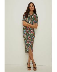 Oasis - Slinky Jersey Floral Shirred Cuff Midi Dress - Lyst