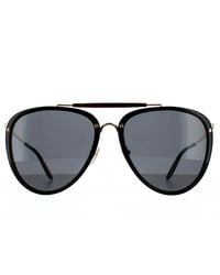 Gucci - Aviator Shiny Black And Gold Grey Sunglasses - Lyst