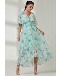 Jolie Moi - Frill V-Neck Chiffon Maxi Dress - Lyst