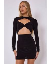 Stylewise - Cut Out Knot Front Long Sleeve Slinky Dress - Lyst