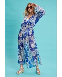 Dorothy Perkins - Blue And White Chiffon Ruched Kaftan - Lyst