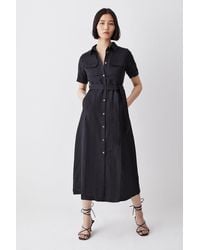 Karen Millen - Linen Viscose Woven Midi Shirt Dress - Lyst