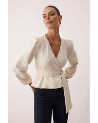 WOVCOR - Tie Front Woven Blouse W/ V-Neck Detail - Lyst