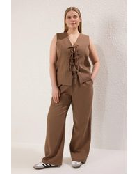 WOVCOR - Lace Up Detail Sleeveless Top & Wide Leg Trouser Co-Ord Set - Lyst