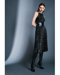 Karen Millen - Leopard Print Jacquard Dress - Lyst