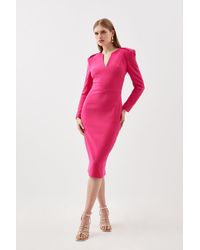 Karen Millen - Tall Compact Stretch Wasit Detail Tailored Midi Dress - Lyst