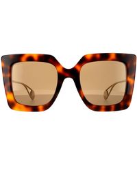 Gucci - Square Havana And Gold Brown Sunglasses - Lyst