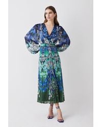 Karen Millen - Mirrored Ombre Floral Pleat Drama Woven Midi Dress - Lyst