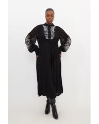 Karen Millen - Plus Size Embroidery Bib Detail Woven Maxi Dress - Lyst