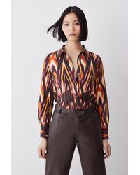 Karen Millen - Ikat Print Linen Viscose Woven Long Sleeve Shirt - Lyst