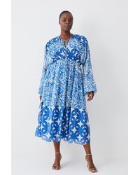 Karen Millen - Plus Size Floral Paisley Shirred Tiered Woven Maxi Dress - Lyst
