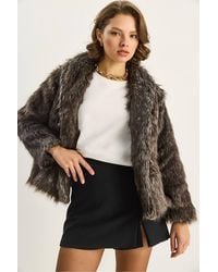 Bianco Lucci - Faux Fur Cropped Open Collar Coat - Lyst