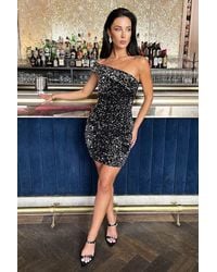 AX Paris - Velvet Sequin One Shoulder Mini Dress - Lyst