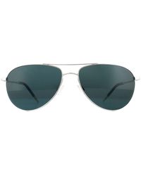 Oliver Peoples - Aviator Silver Blue Polarized Sunglasses - Lyst