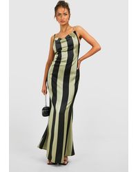 Boohoo - Satin Stripe Cowl Maxi Slip Dress - Lyst